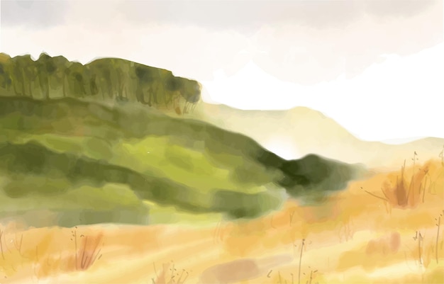 Simple mountain and sky watercolor landscape background