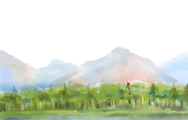 Vector simple mountain and sky watercolor landscape background
