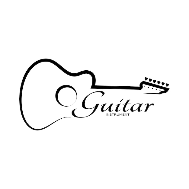ギターショップ音楽店オーケストラギターレッスンアプリ用のシンプルな音楽ギター楽器のロゴ