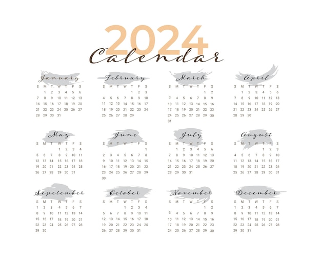 Vettore semplice modello di calendario annuale del nuovo anno 2024