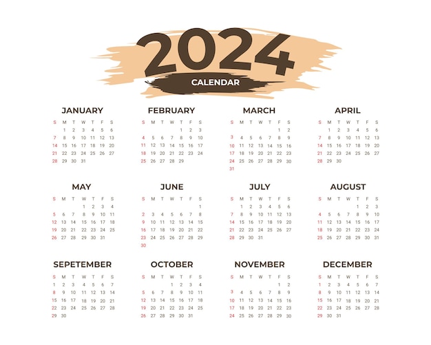 Vector simple new year 2024 annual calendar template