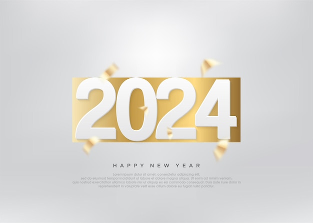 Simple new year background 2024 with luxurious gold color on paper