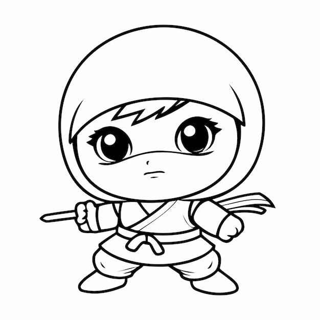 Simple Ninja drawing illustration for kids page