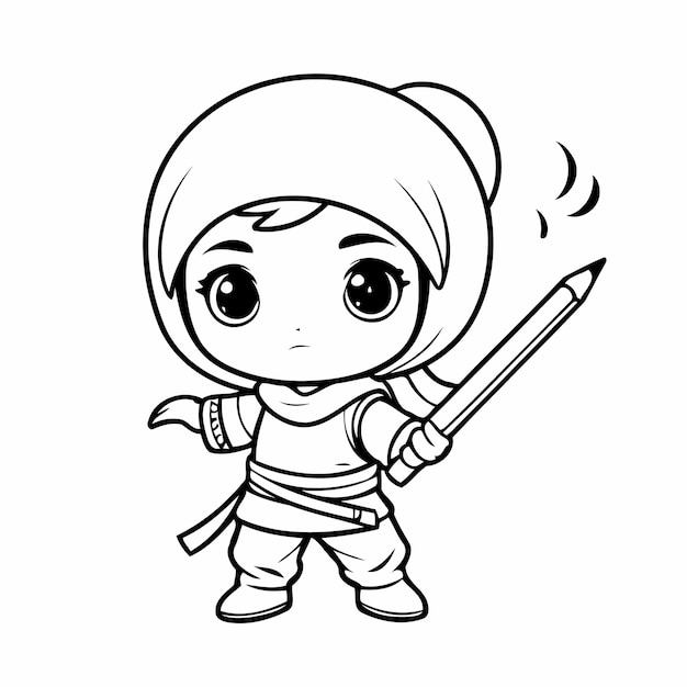 Simple Ninja drawing for kids colouring page