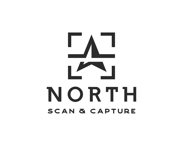 Simple north arrow logo. simple spear with capture and scan symbol logo design template