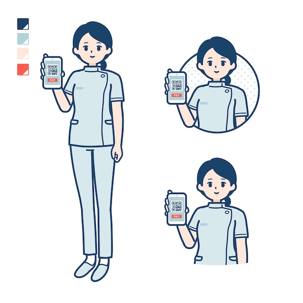 Vector simple nurse womansmartphonecashless