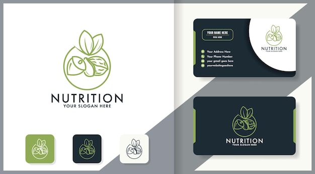 Простой дизайн логотипа орехов с использованием штрихового рисунка и визитной карточки