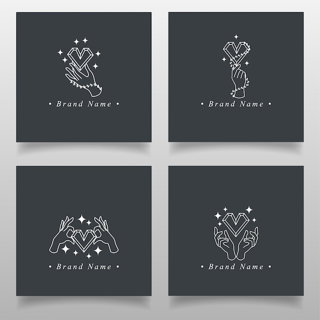 SIMPLE OCCULT HAND LOGO WITH LOVE DIAMOND EDITABLE TEMPLATE COLLECTION