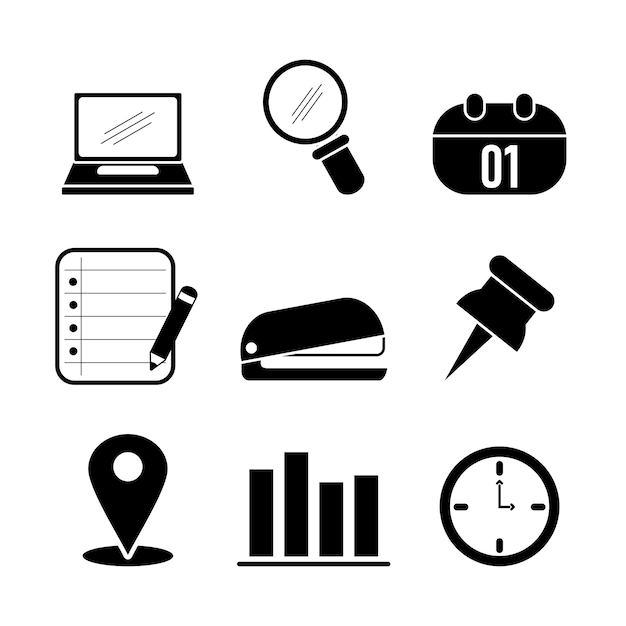 simple office tools icon set flat style