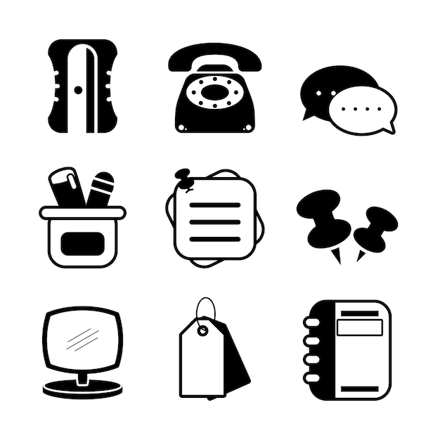 simple office tools icon set flat style