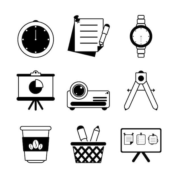 Simple office tools icon set flat style