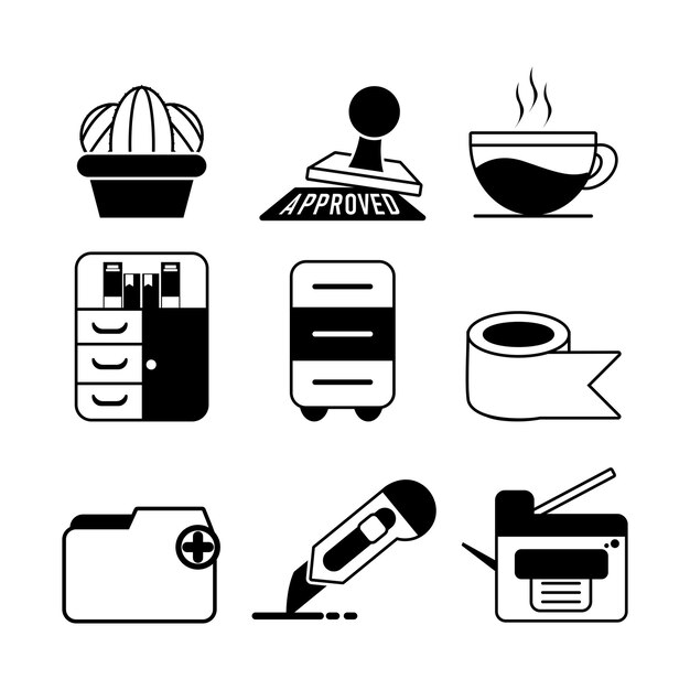 Vector simple office tools icon set flat style