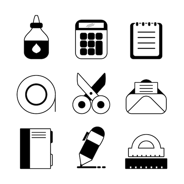 simple office tools icon set flat style