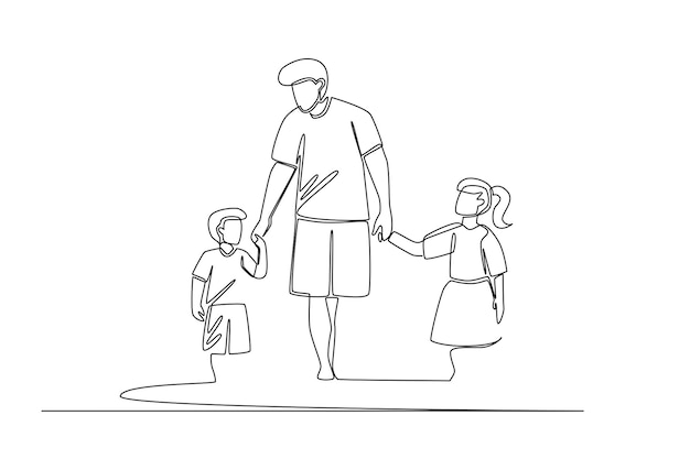 simple one line concept of father and child