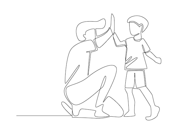 simple one line concept of father and child