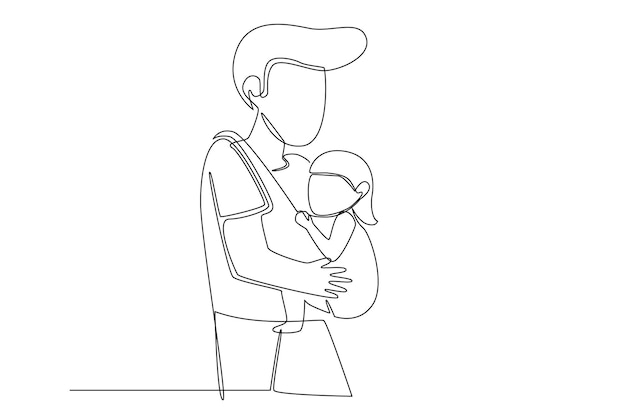 simple one line concept of father and child