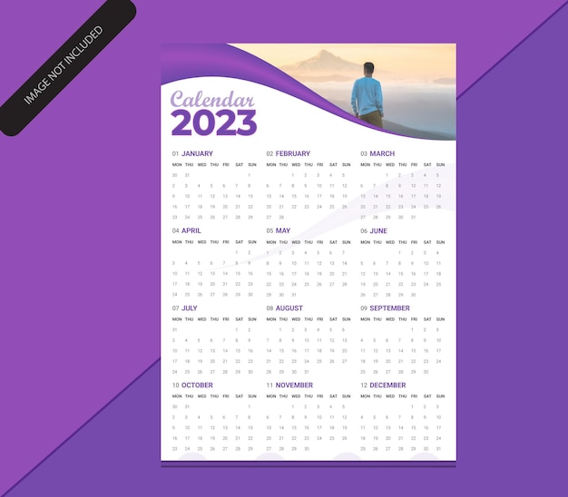 Simple one-page calendar template for year 2023