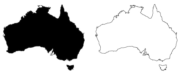 Simple (only sharp corners) map of Australia vector drawing. Mercator projection. Filled and outline version.