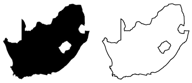 Simple (only sharp corners) map of South Africa vector drawing. Mercator projection. Filled and outline version.