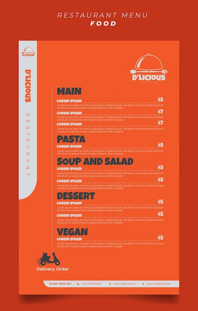 Simple orange restaurant menu design good template for restaurant design