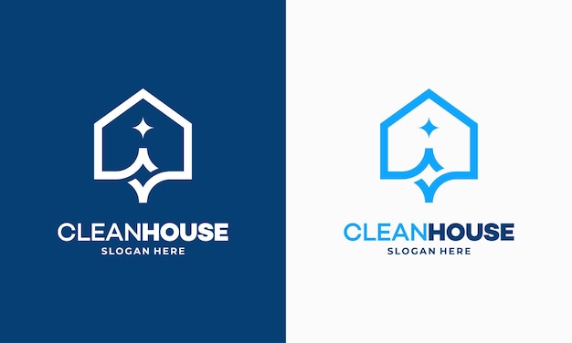 シンプルなアウトラインクリーンハウスのロゴデザインのコンセプト、クリーニングサービスのロゴのベクトル
