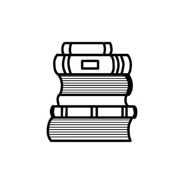 Simple outline line art stack of books clipart
