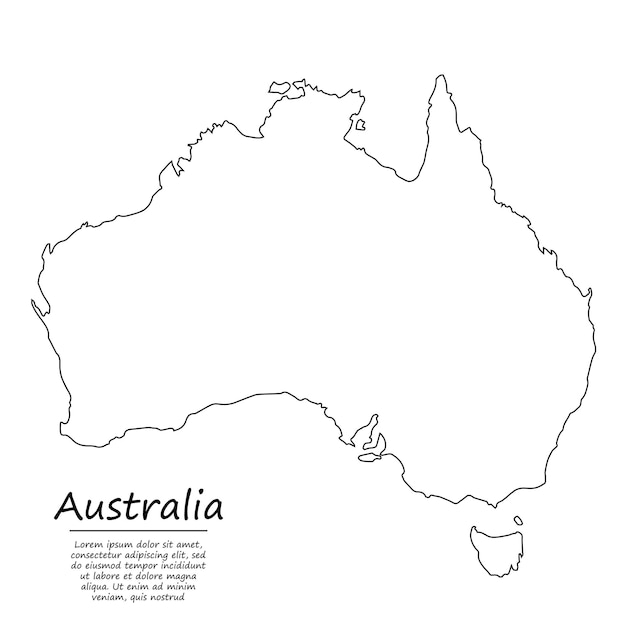 Simple outline map of Australia, in sketch line style