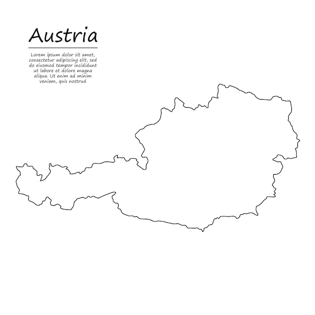 Vettore mappa di contorno semplice dell'austria, in stile linea di schizzo