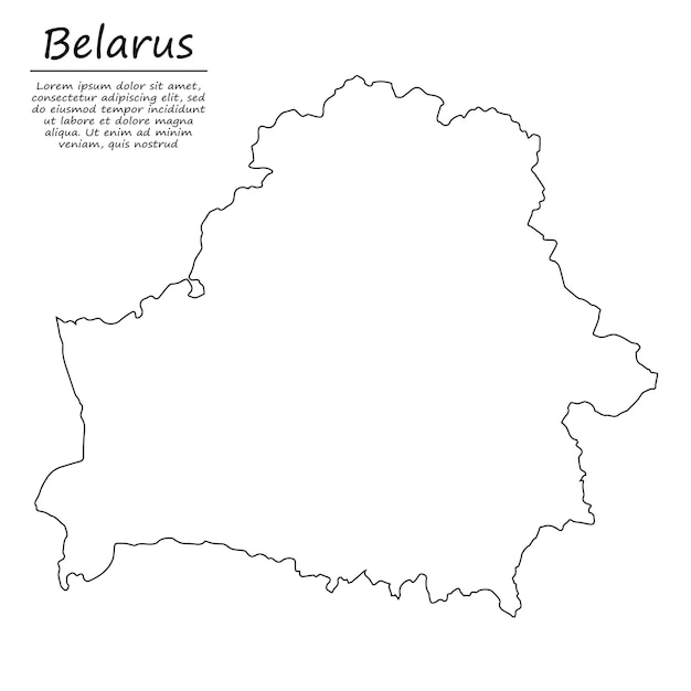 Vector simple outline map of belarus, in sketch line style