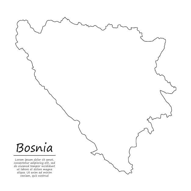 Simple outline map of Bosnia, silhouette in sketch line style