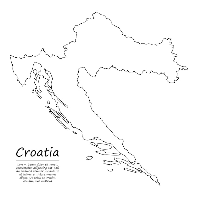 Simple outline map of croatia, silhouette in sketch line style