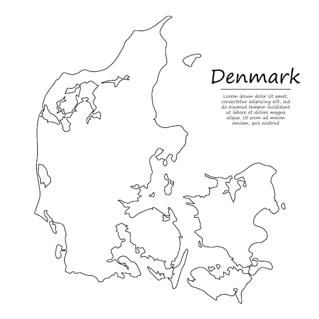 Simple outline map of Denmark, in sketch line style