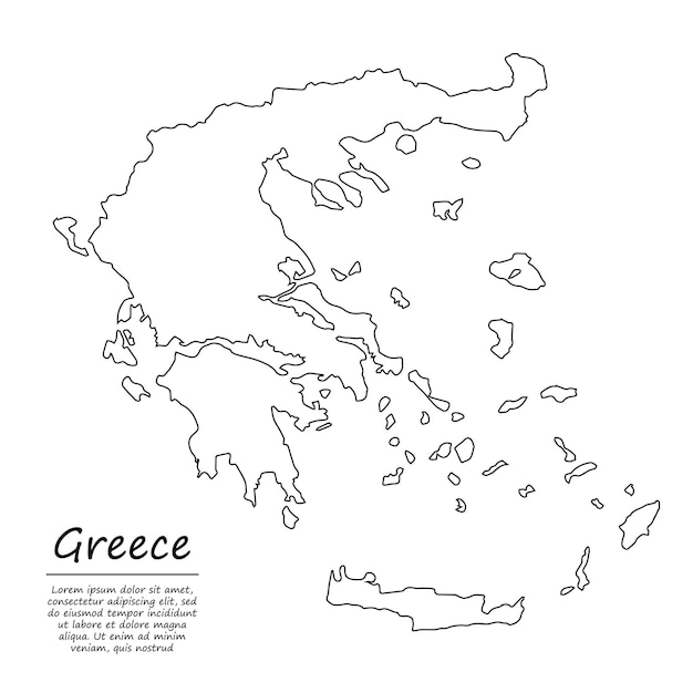 Simple outline map of greece, in sketch line style