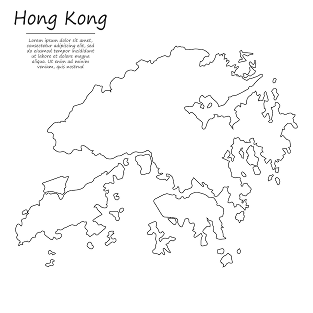 Simple outline map of hong kong, in sketch line style