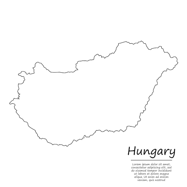 Simple outline map of Hungary, in sketch line style