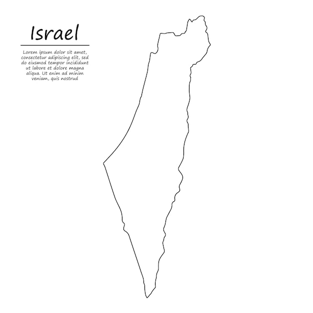 Vector simple outline map of israel, in sketch line style