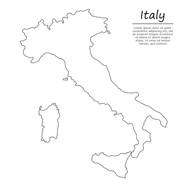 Vettore semplice mappa di contorno dell'italia, in stile linea di schizzo