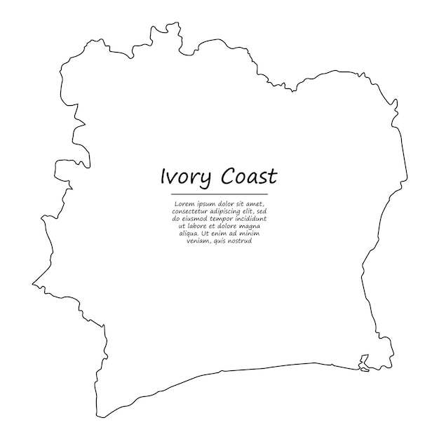 코트디부아르의 간단한 개요 지도, 스케치 선 스타일의 실루엣