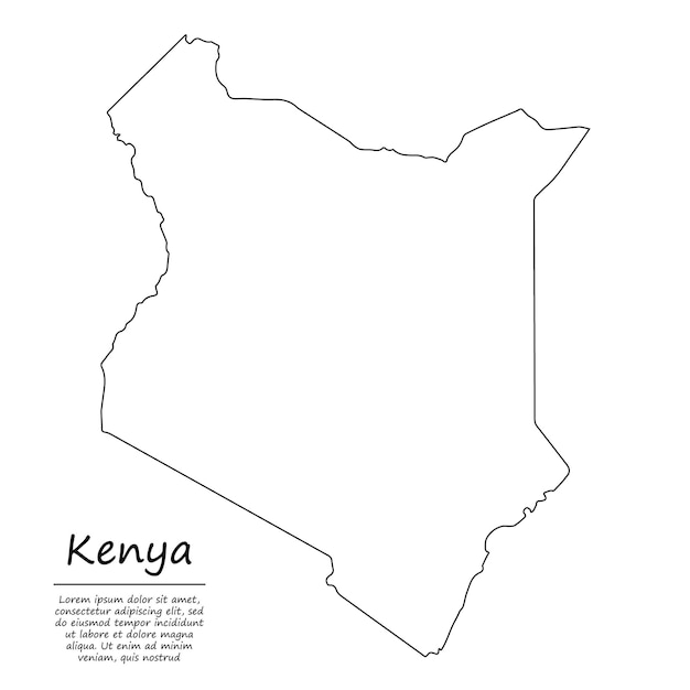 Simple outline map of kenya, silhouette in sketch line style