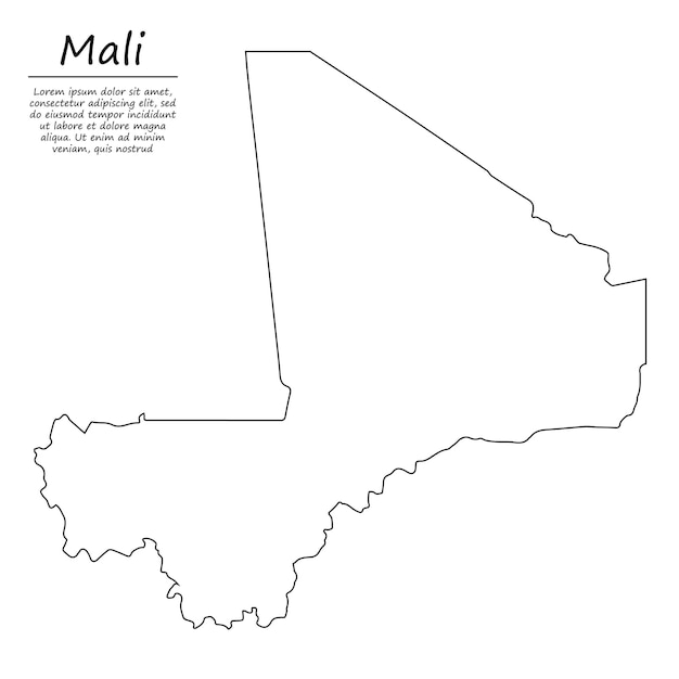 Mappa di contorno semplice del mali, silhouette in stile linea di schizzo