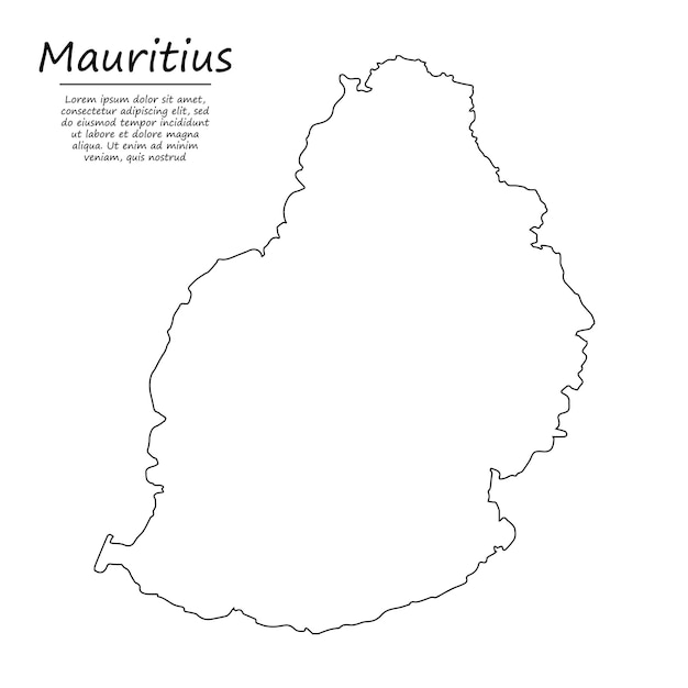 Simple outline map of Mauritius, silhouette in sketch line style