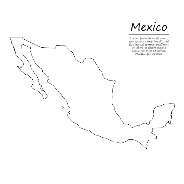 Simple outline map of Mexico, in sketch line style