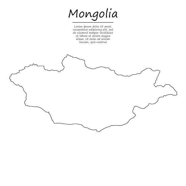 Mappa di contorno semplice della mongolia, silhouette in stile linea di schizzo