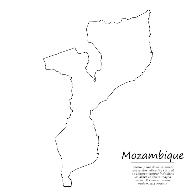 Простая контурная карта Мозамбика, силуэт в стиле эскиза линии