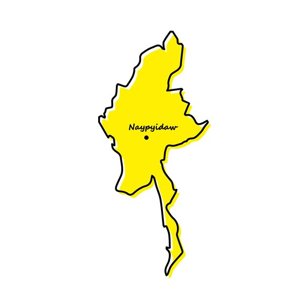 Simple outline map of Myanmar with capital location