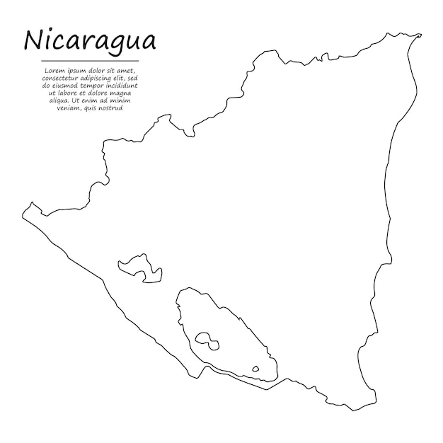 Simple outline map of Nicaragua, silhouette in sketch line style