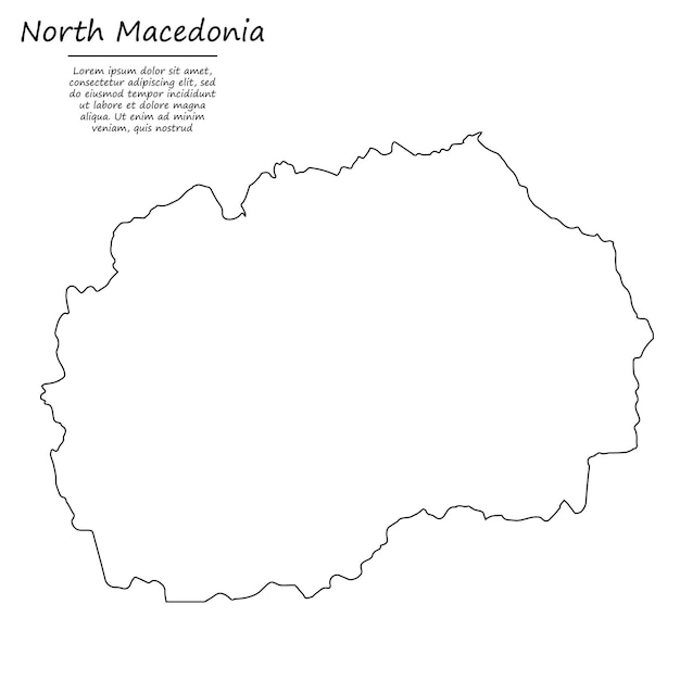 Vector simple outline map of north macedonia, silhouette in sketch line
