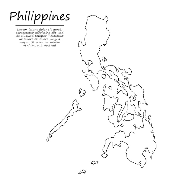 Vector simple outline map of philippines, in sketch line style