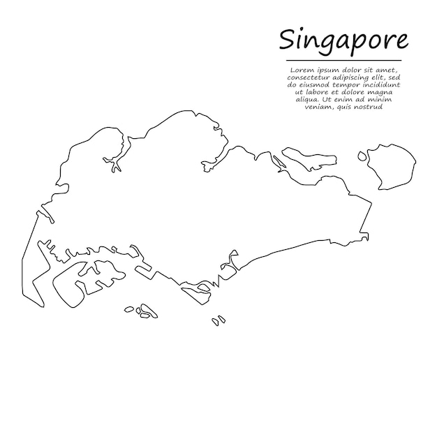 Vector simple outline map of singapore, in sketch line style