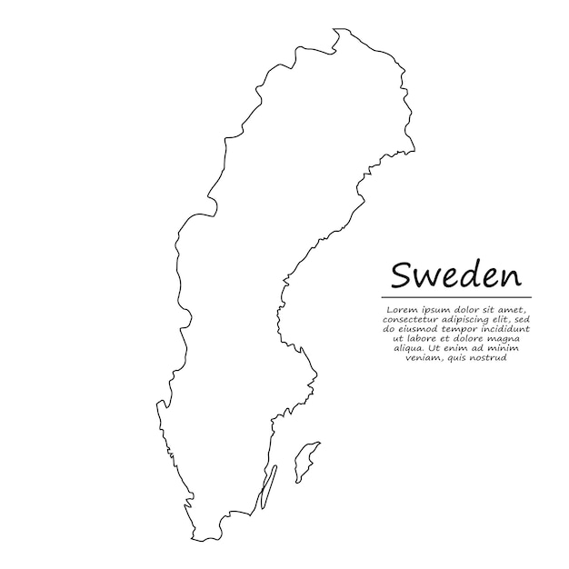 Semplice mappa di contorno della svezia, in stile linea di schizzo